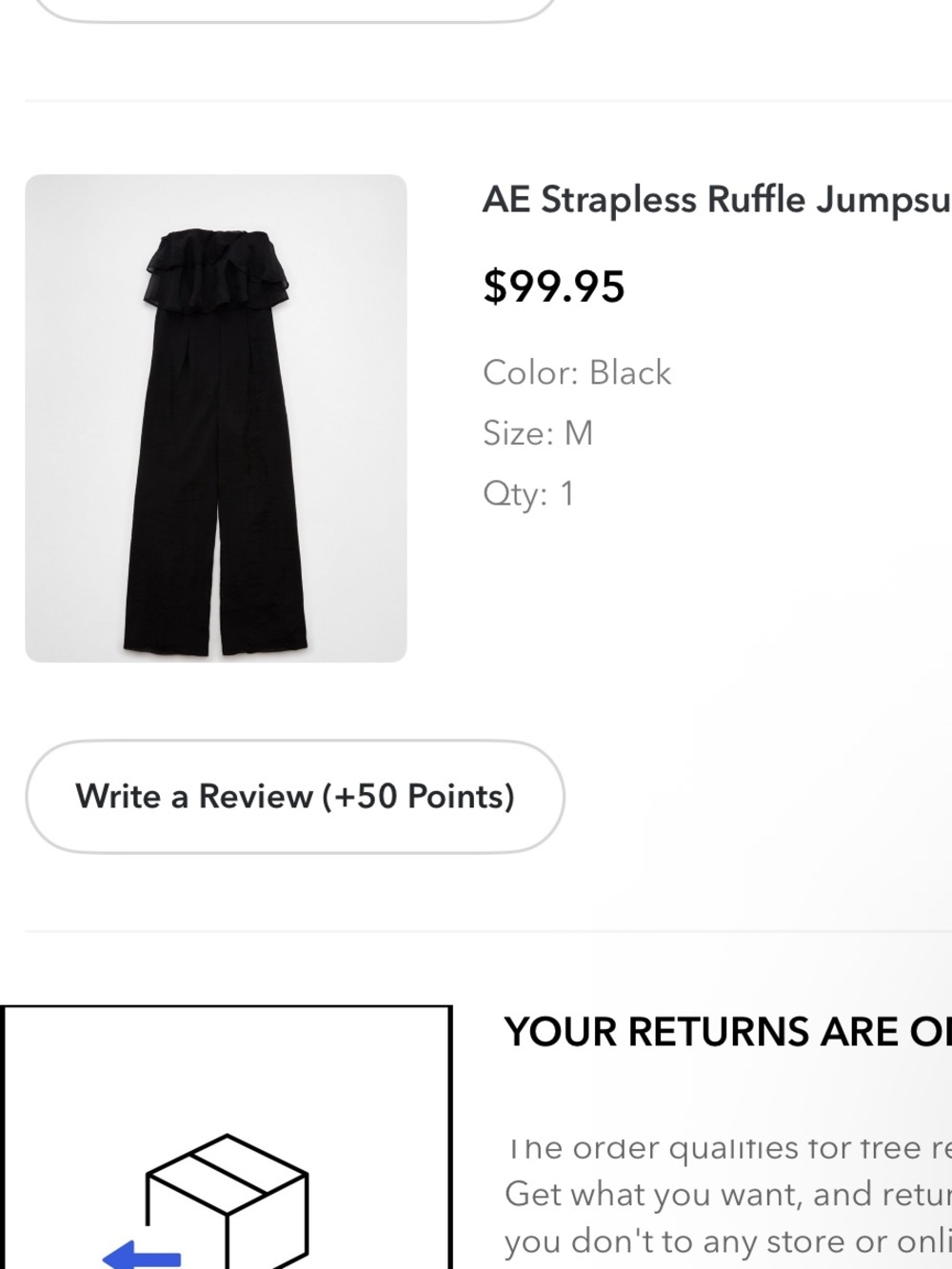 American Eagle Outfitters Black Strapless Ruffle Jumpsuit